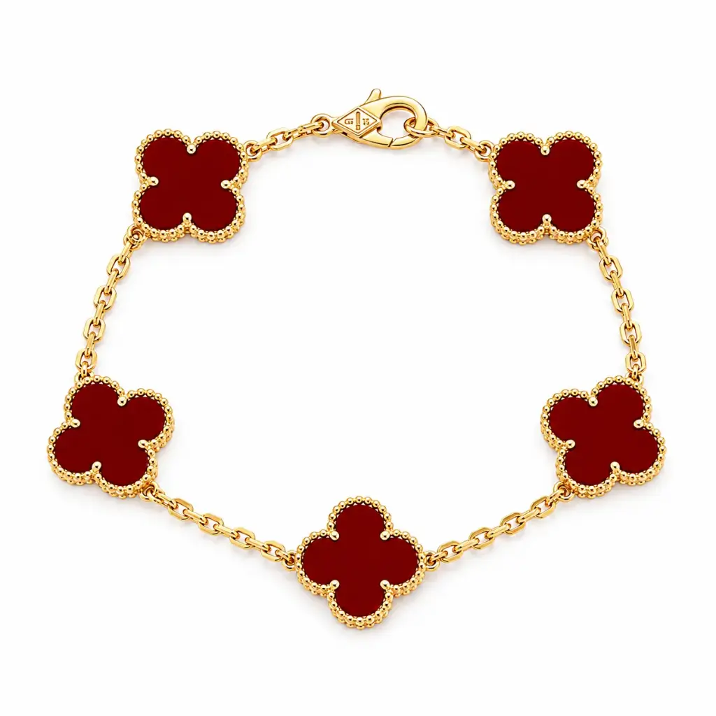 [B1081] Manilla Van Cleff Roja 5 flores Grandes
