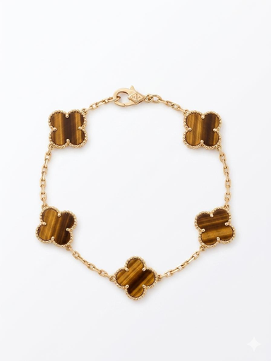 [B1155] Manilla Van Cleff Ojos de Tigre 5 flores Grandes
